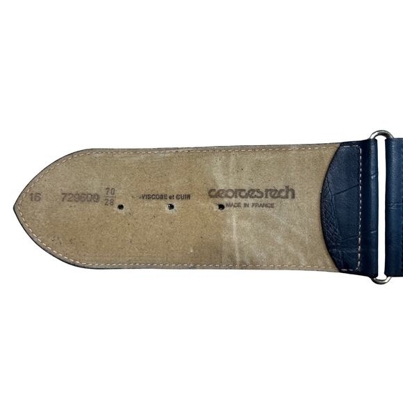 GEORGES RÉCH Vintage XS/S Navy Croc-Embossed Leather Elastic Cinch Belt – 1990s